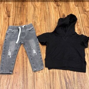 Little Bipsy Black Hoodie and Gray Jeans Set